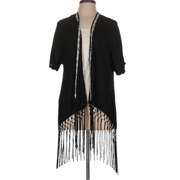 Love Tree Happens Open Tribal/Western Embroidered Kimono w/ Fringe Tassels Large - Picture 6 of 16
